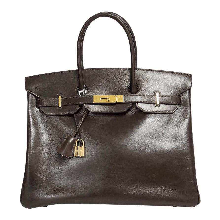 Hermes Chocolate Brown Box Leather Birkin 35– Oliver Jewellery