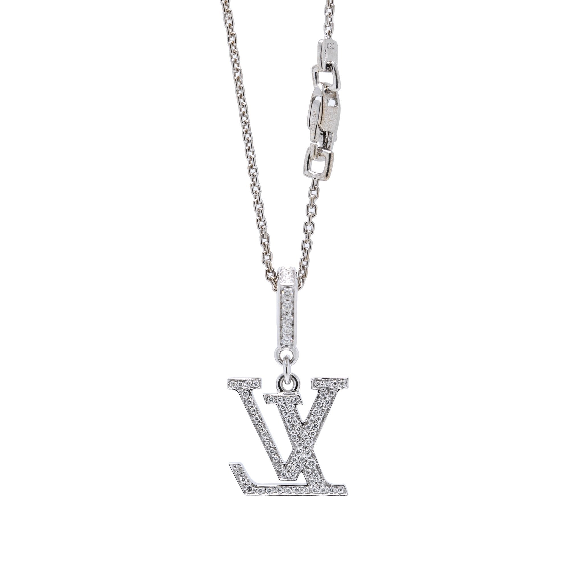 Louis Vuitton 18k White Gold Diamond Monogram Pendant Necklace w/ Box– Oliver Jewellery