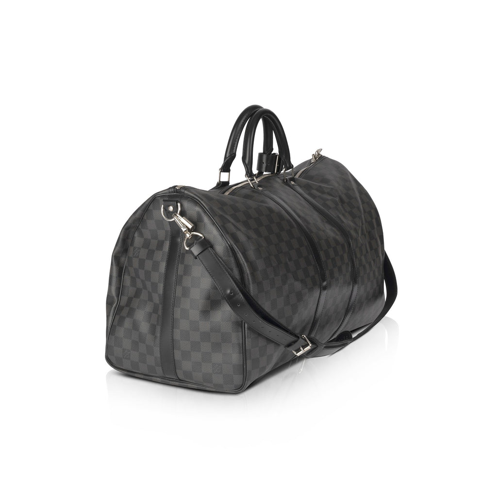 LOUIS VUITTON Keepall Bandouliere 55 Damier Graphite Travel Bag Black