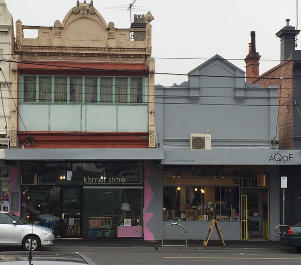 Shopfront image of A Quirk of Fate and Kismet stores side by side on High Street Northcote Melbourne