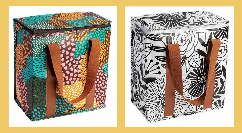 Kollab Insulated Cooler Bags in bright patterns and vegan leather straps