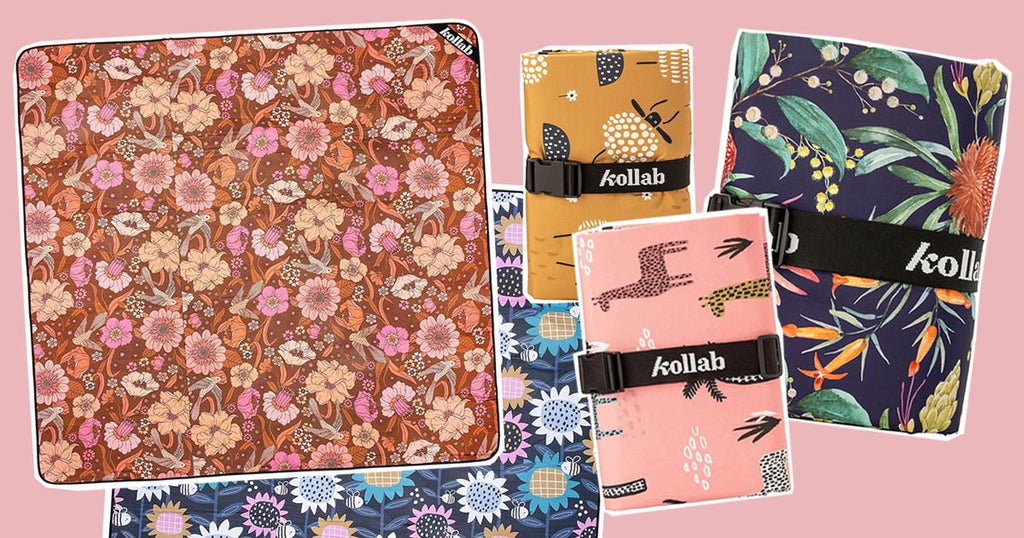 Kollab Picnic Mats and Mini Mats available at A Quirk of Fate Northcote Melbourne in a variety of bright colourful patterns in small and large sizes