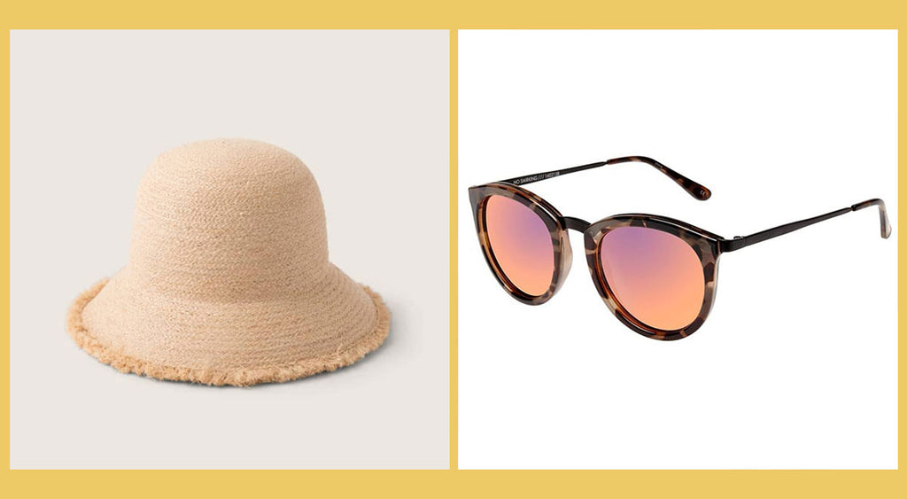 Will And Bear straw Stevie bucket hat in natural, and Le Specs unisex sunglasses