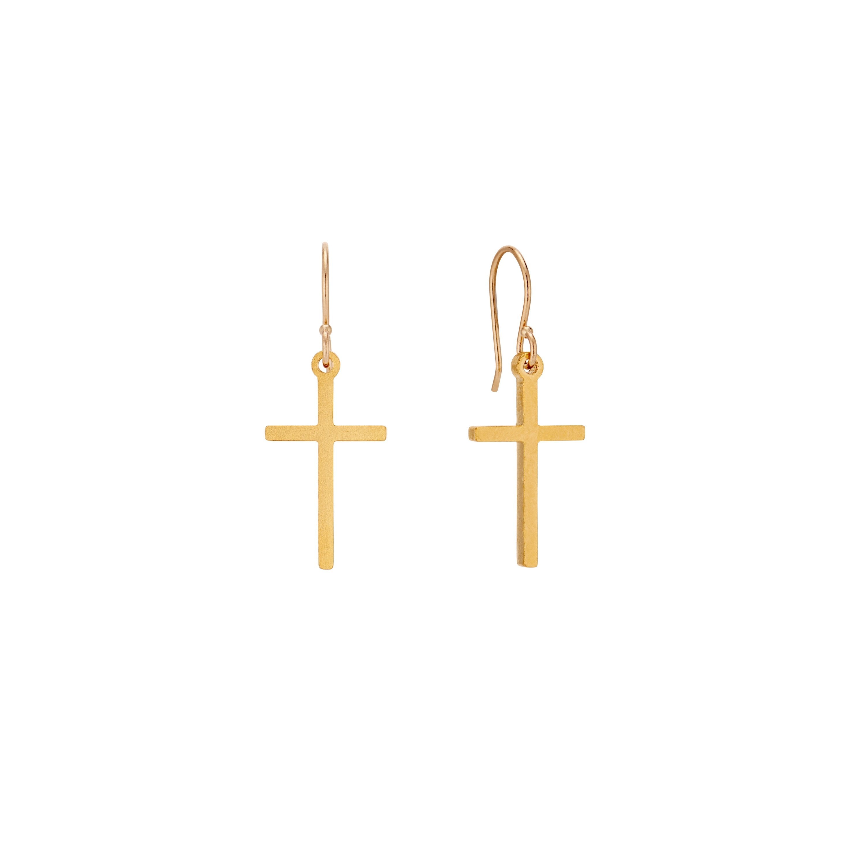 14k Gold Cross Dangle Earring - Mens Earrings | Twistedpendant
