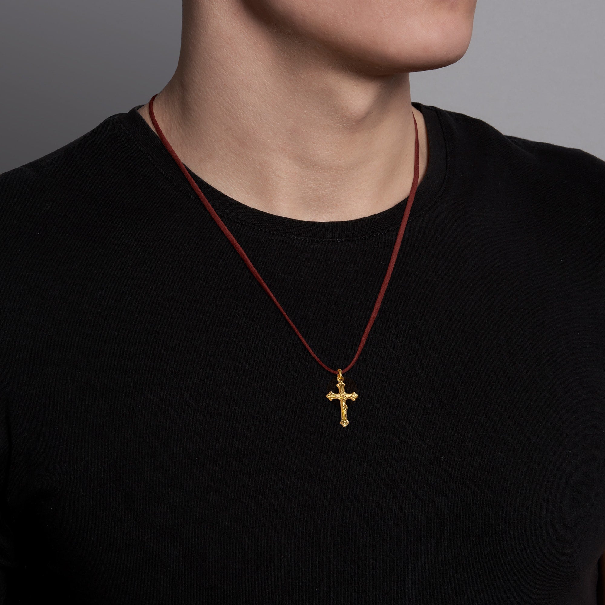 Mens Black And 24K Gold Ion-Plated Religious Cross Pendant That Contains  Sand From The Holy Land