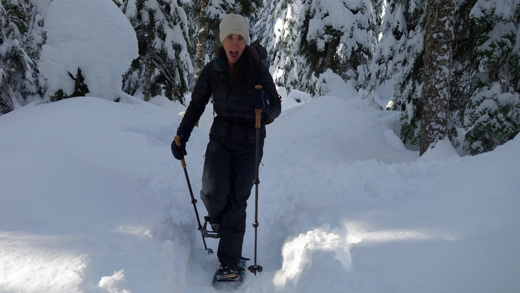 Mika snowshoeing near Frog Lake