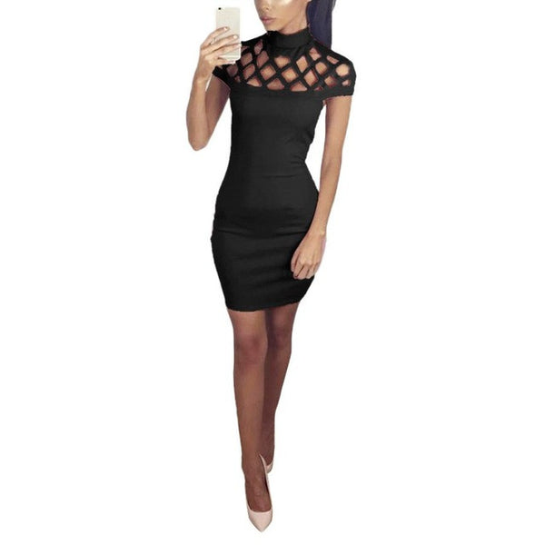 black high neck bodycon mini dress