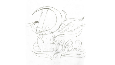 godriorn and dates december 1982 lettering rough sketches