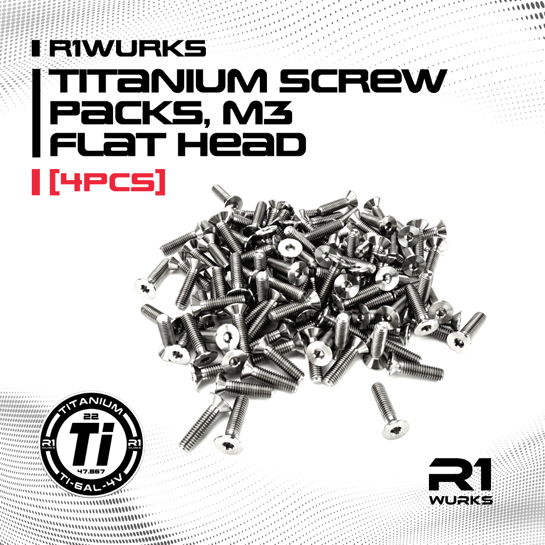R1WURKS Titanium Screw Packs, M3 Flat Head (4pcs)