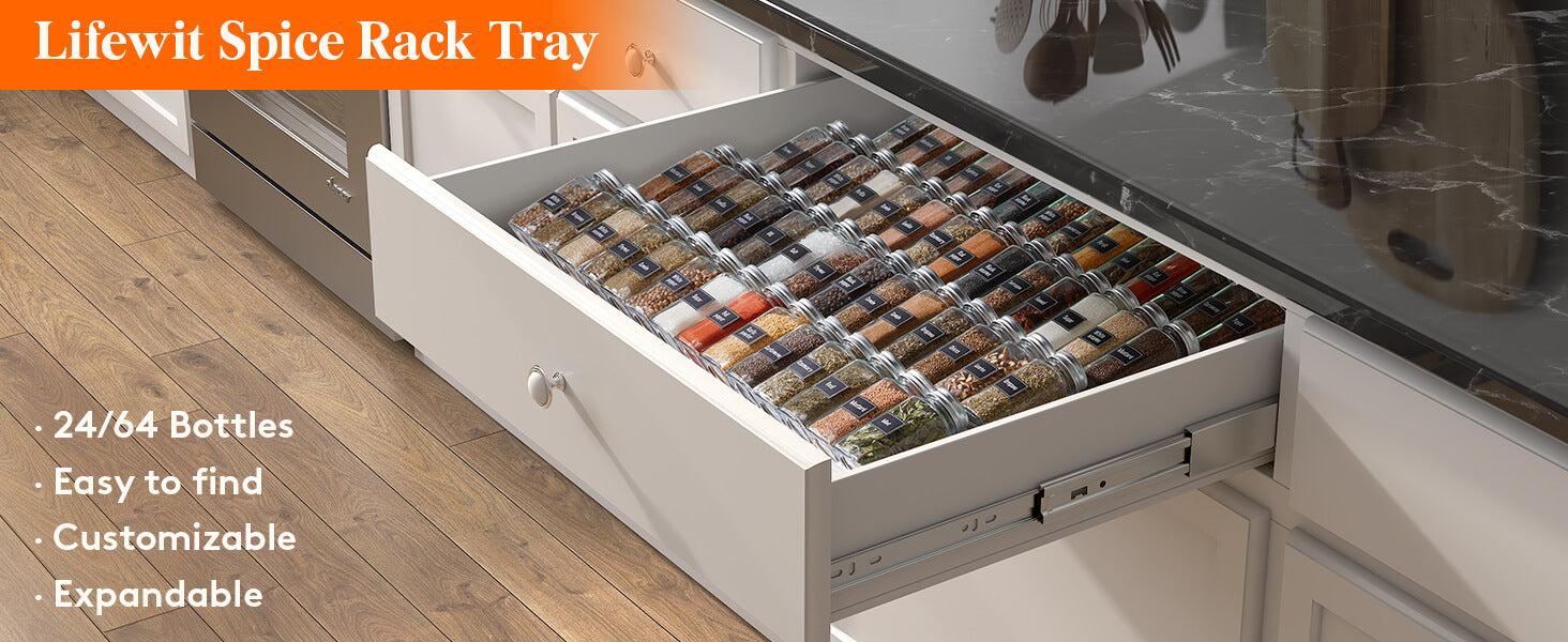 Lifewit Spice Rack, Spice Drawer Organizer Insert