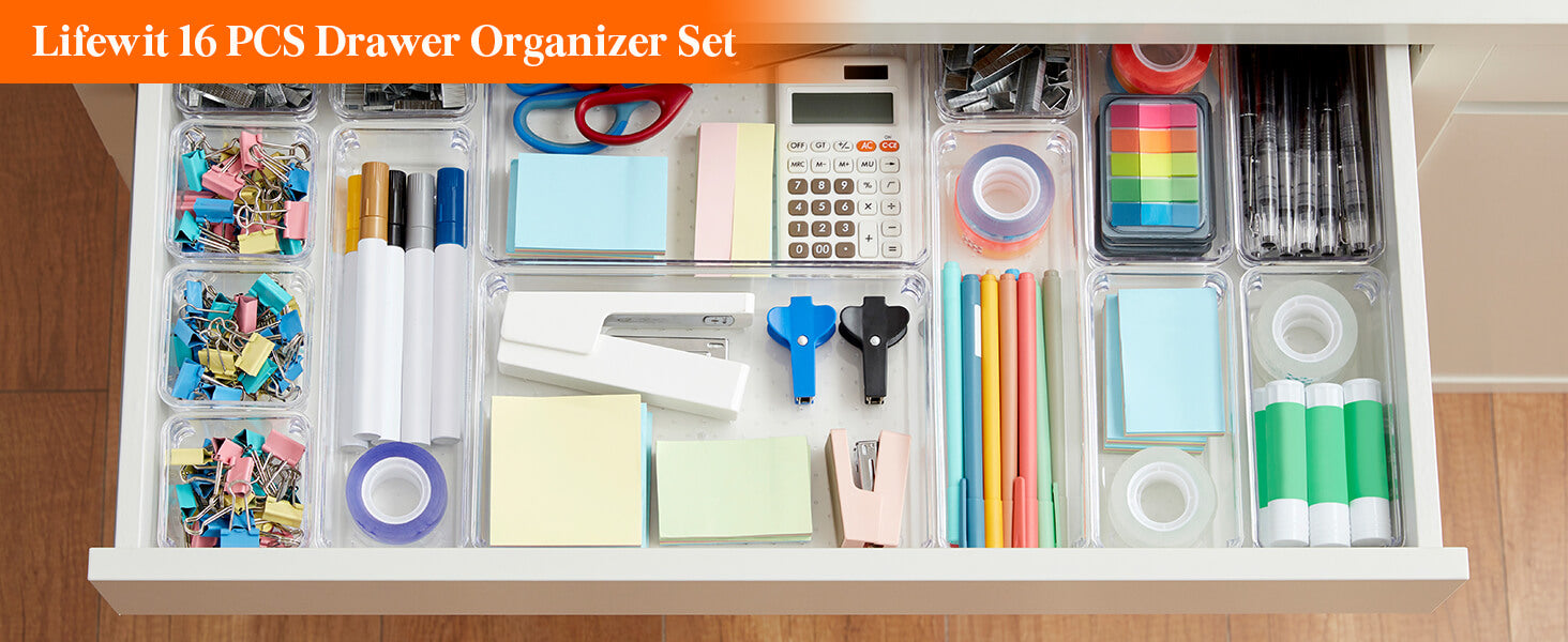 Lifewit 25 Pcs Drawer Organizer Set Clear Plastic Desk Bathroom