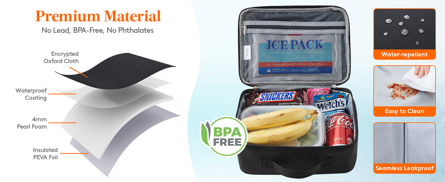 Lifewit Freezable Lunch Box, Insulated Reusable Lunch Bag with 2 Ice Packs,  Mini Cooler Snack Black 