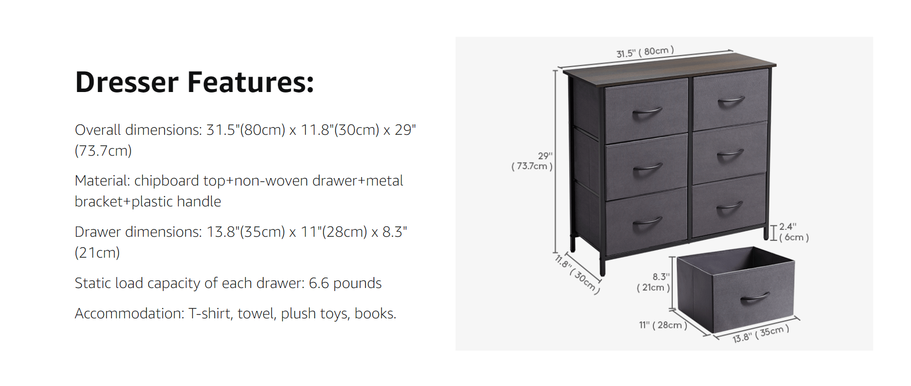 Lifewit 6 Drawer Double Dresser, Chest of Drawers