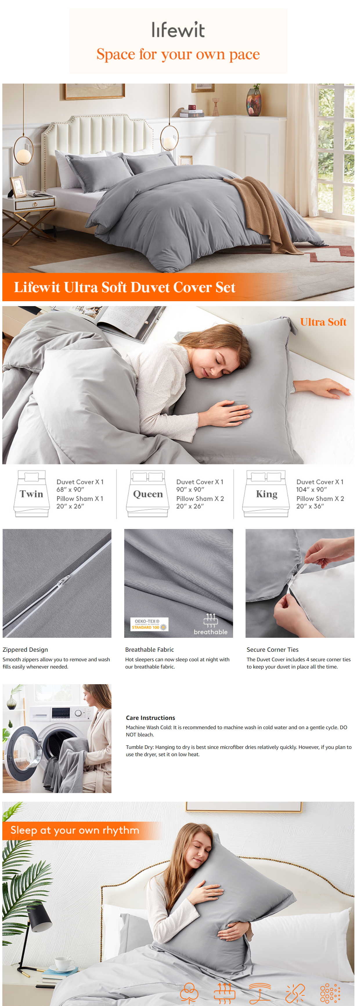 Gray Microfiber Comforter Bedding Set - Lifewit – Lifewitstore