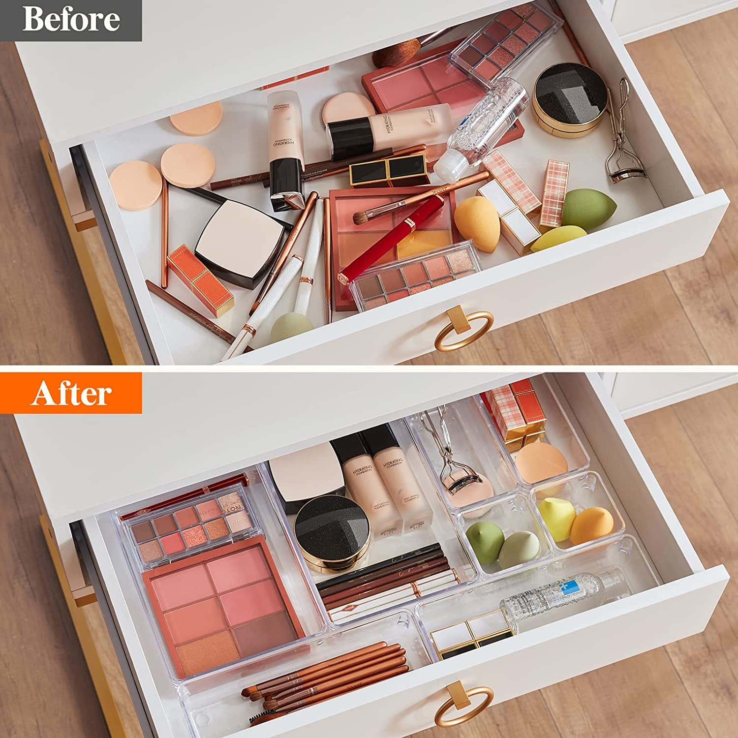 Lifewit 25 PCS Drawer Organizer Set Clear Plastic Desk Drawer Dividers Trays Dresser Storage Bins Separation Box for Makeup, Jewelries and Gadgets, Bedroom, Bathroom, Office