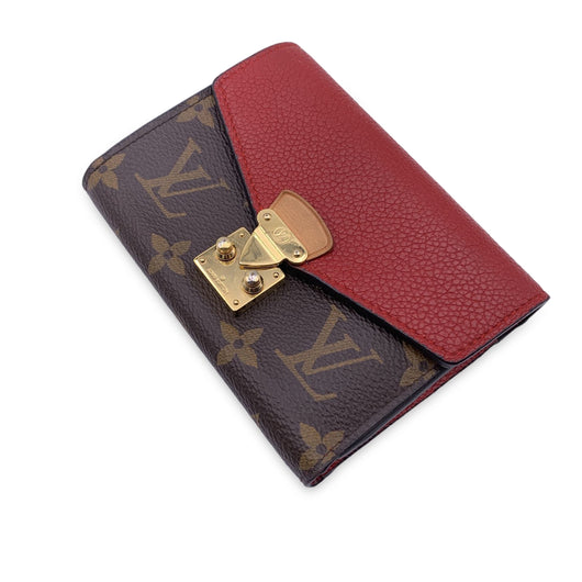 Authentic Louis Vuitton Classic Monogram and Red Calfskin Leather Pallas  Compact Wallet