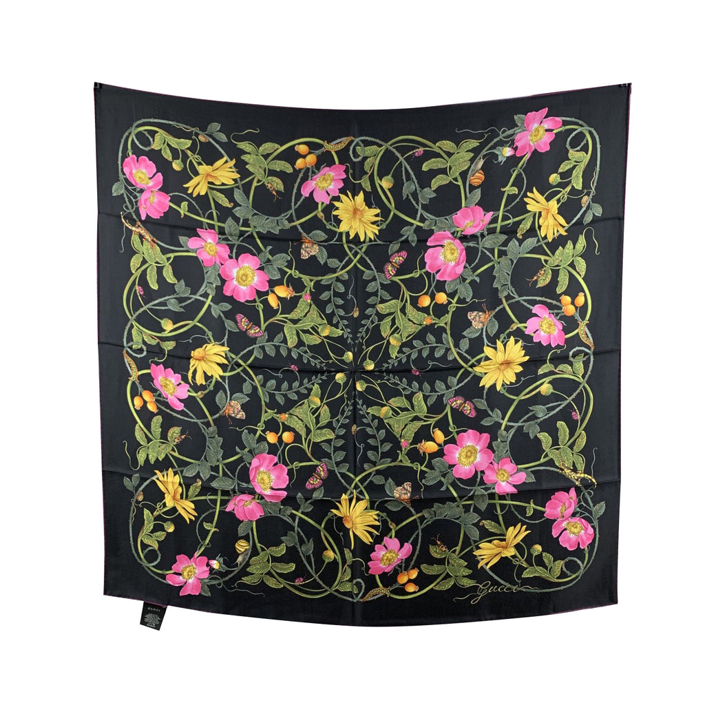 Gucci Black Silk Flower Webby Square 