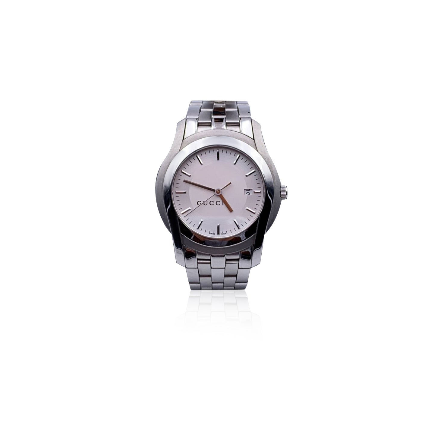 Gucci Silver Stainless Steel Mod 5500 XL Wrist Watch White Dial