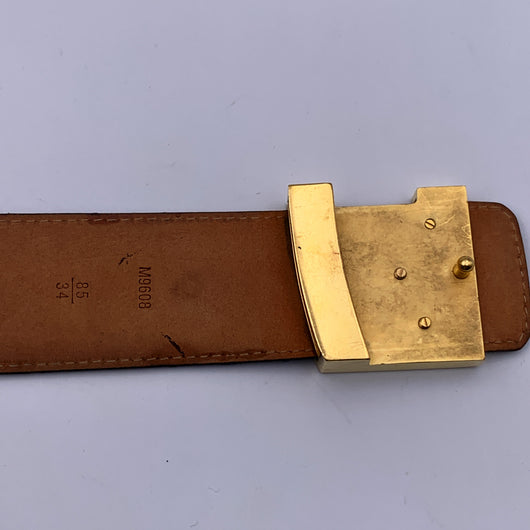 Louis Vuitton Brown Monogram Canvas Logo Buckle Belt Size 85/34 For Sale at  1stDibs