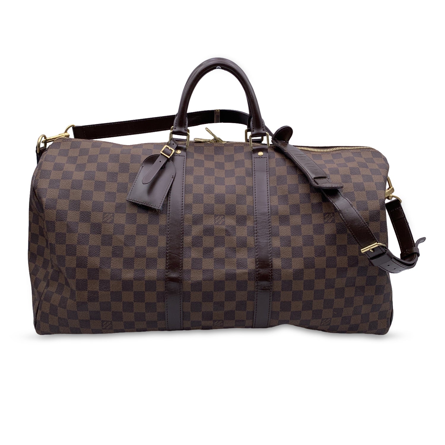 Louis Vuitton Damier Ebene Keepall Bandouliere 55 Duffle Bag with