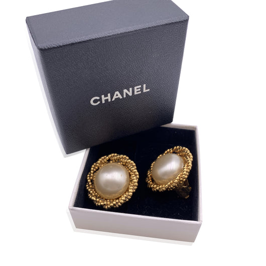 Chanel Vintage Gold Metal Faux Pearls and Clip On Round Earrings – OPA  Vintage