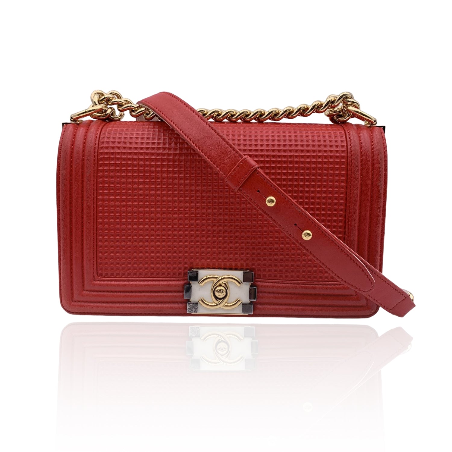 Chanel Red Cube Embossed Leather Medium Boy Shoulder Bag – OPA Vintage