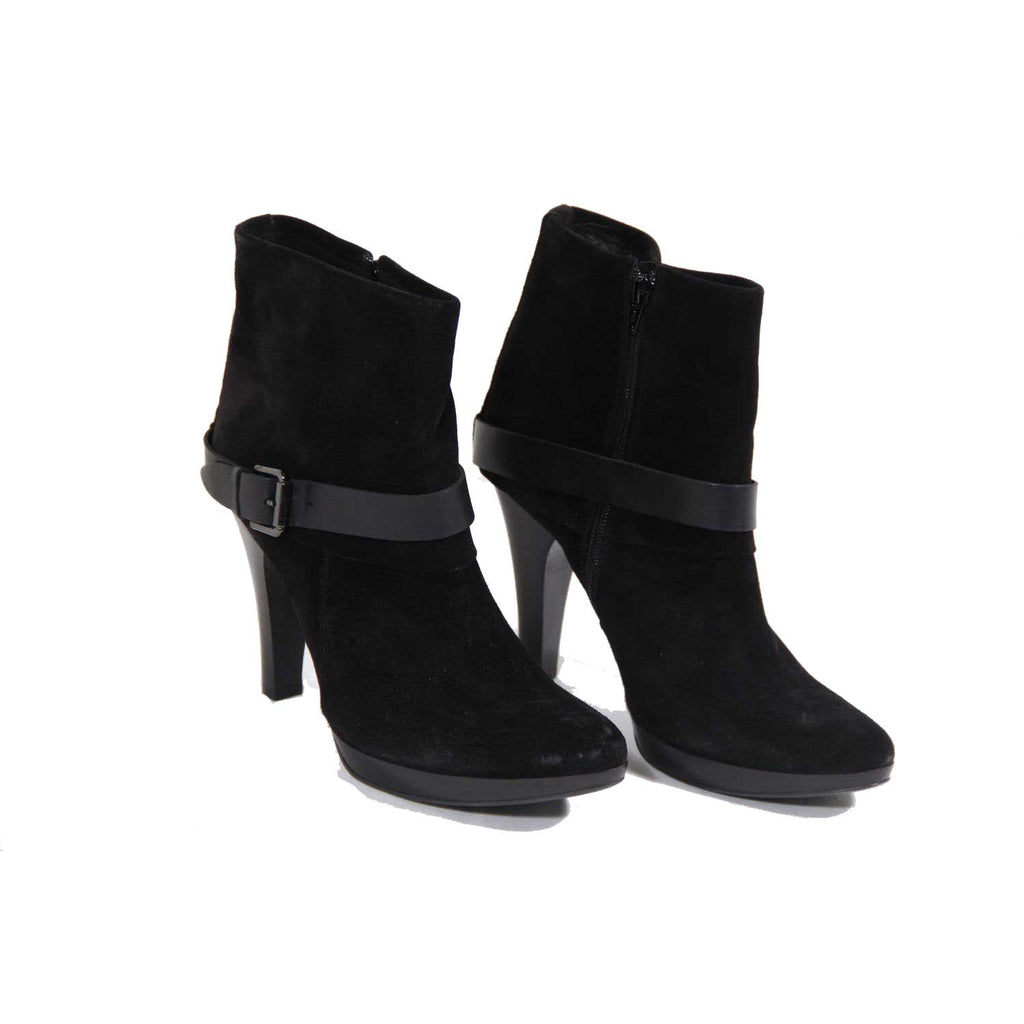 black suede high ankle boots