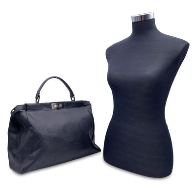 Fendi Black Leather Peekaboo Tote Top Handle Satchel Handbag