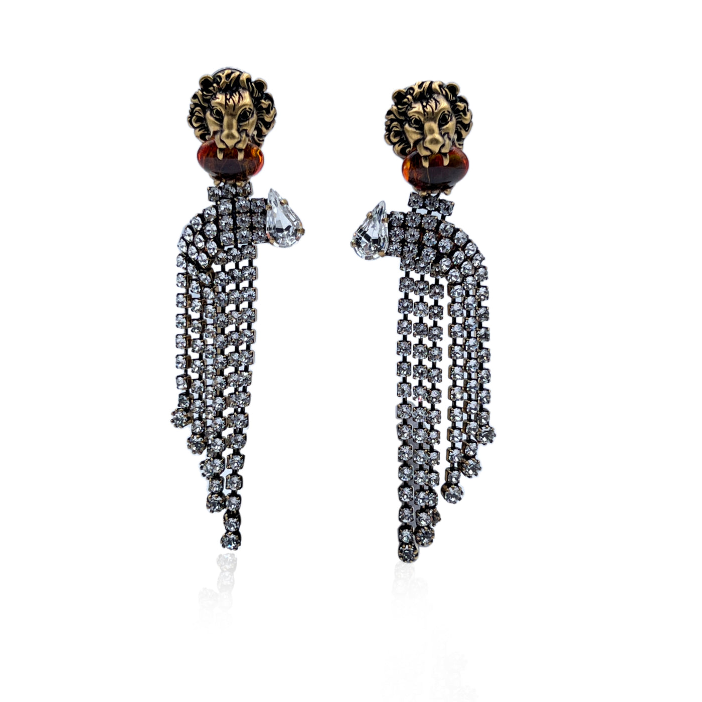 gucci lion head earrings with crystals