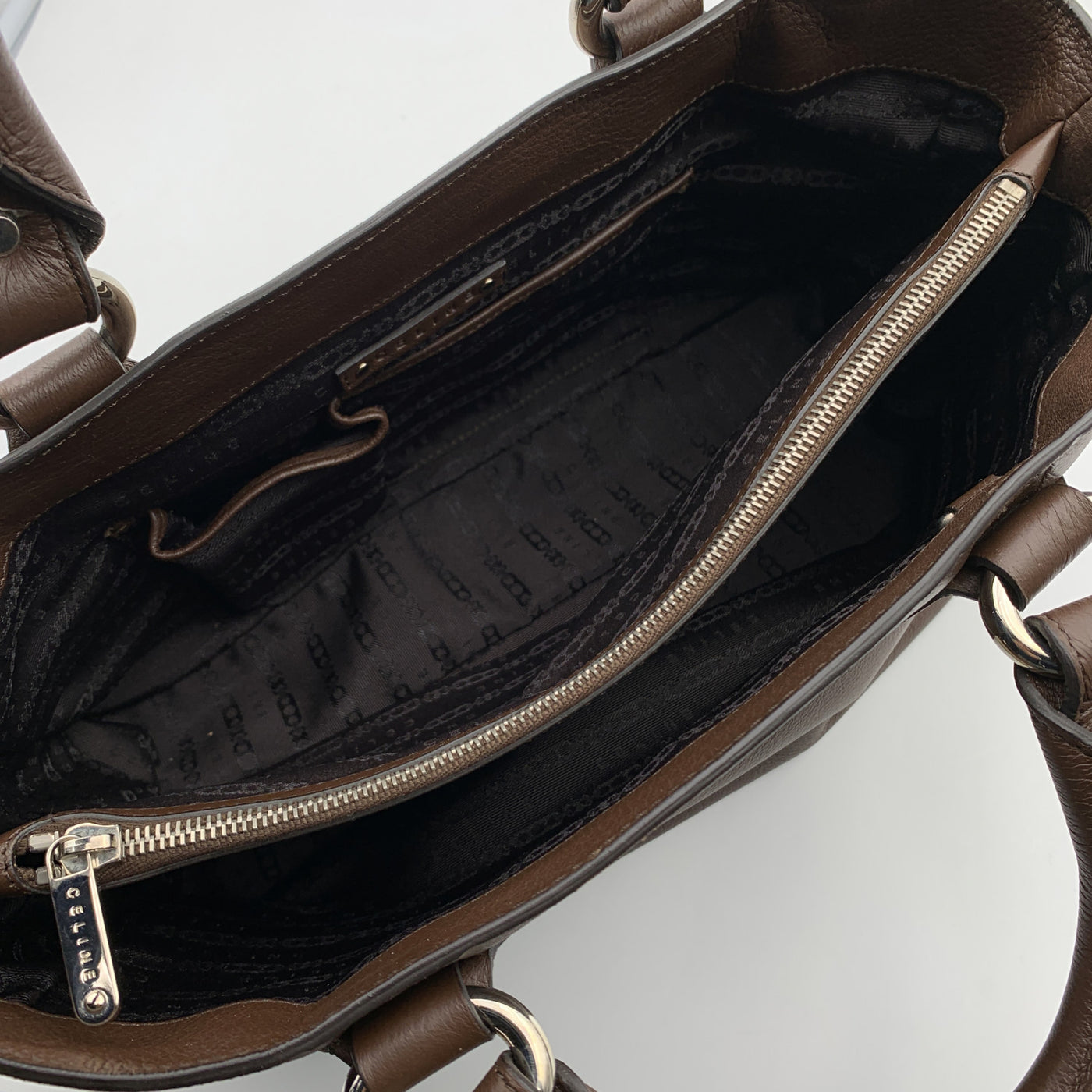 Celine Brown Canvas Leather Boogie Satchel Tote Bag Handbag