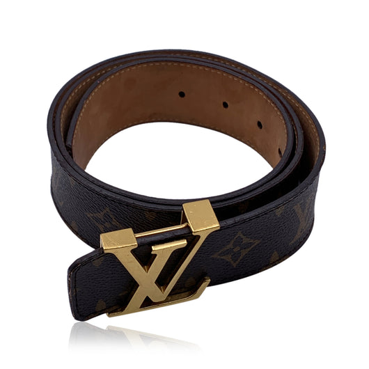 Louis Vuitton Monogram Gold Lv Cutout Buckle Belt Size 85/34 Brown