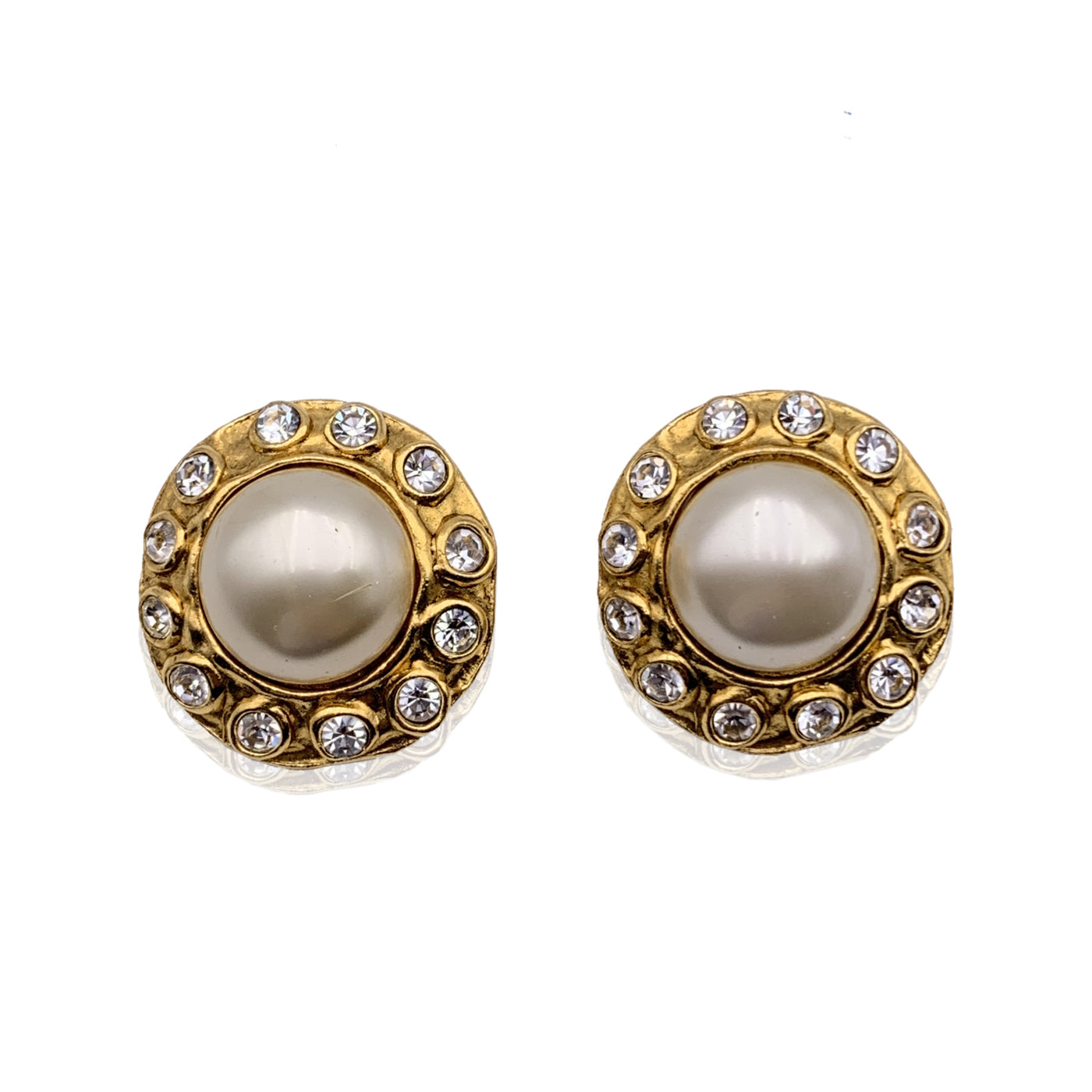 Chanel Vintage Gold Metal Faux Pearls Rhinestones Clip On Earrings – OPA  Vintage