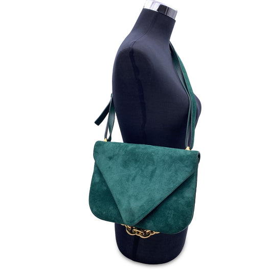 BOTTEGA VENETA Emerald Green Suede Small Mount Shoulder Bag at