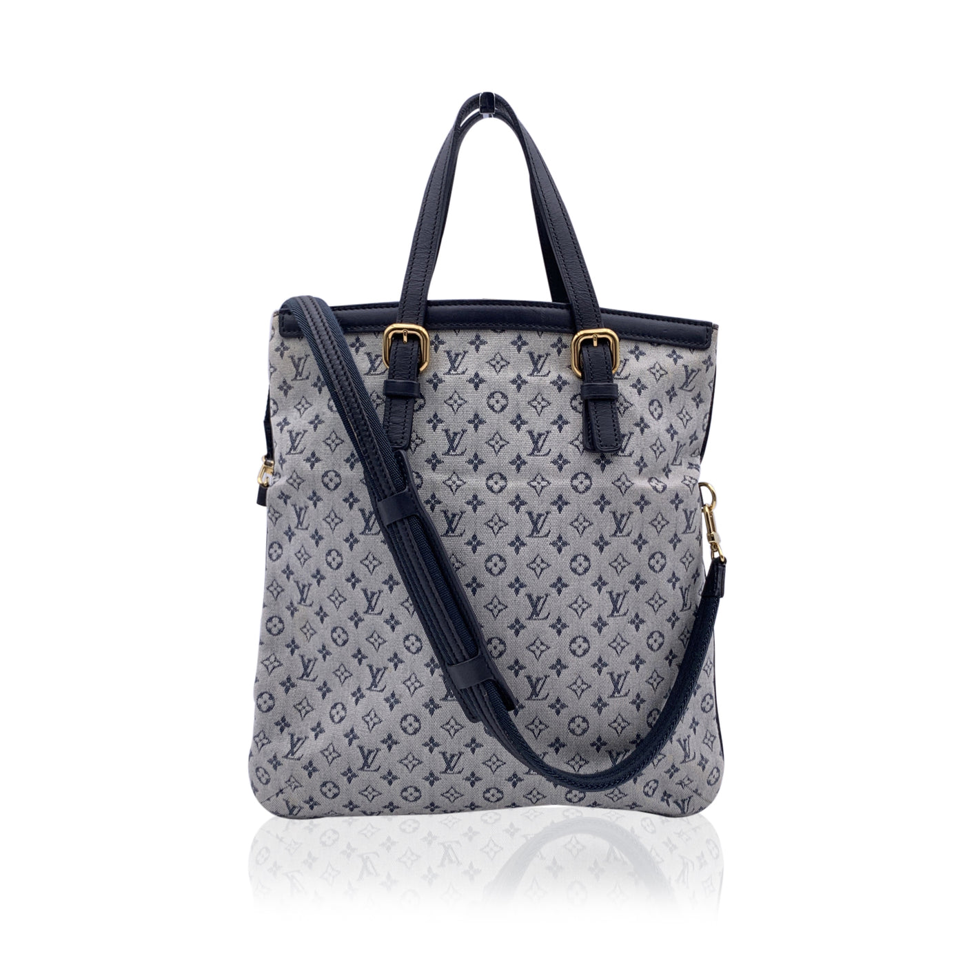 Louis Vuitton Grey x Navy Monogram Mini Lin Francoise 2way Tote Bag 929lv86