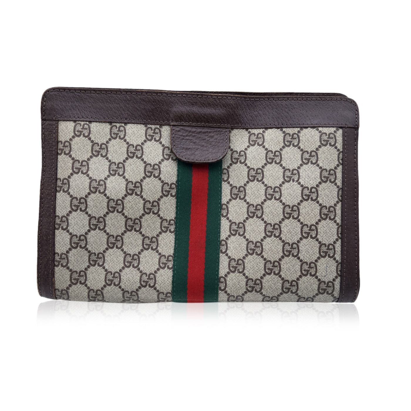 Gucci Vintage Beige Monogram Canvas Cosmetic Case with Stripes