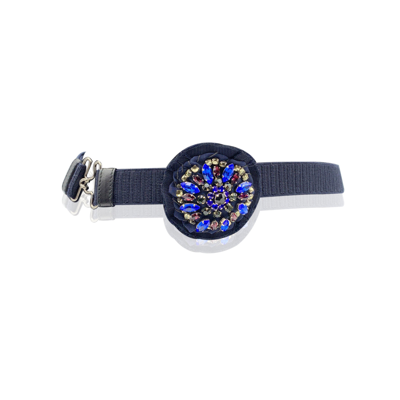 Prada Navy Blue Elastic Adjustable Belt with Embellished Brooch 32/90 – OPA  Vintage