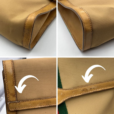 Gucci Vintage Beige Canvas Web Flap Cosmetic Bag Clutch Handbag