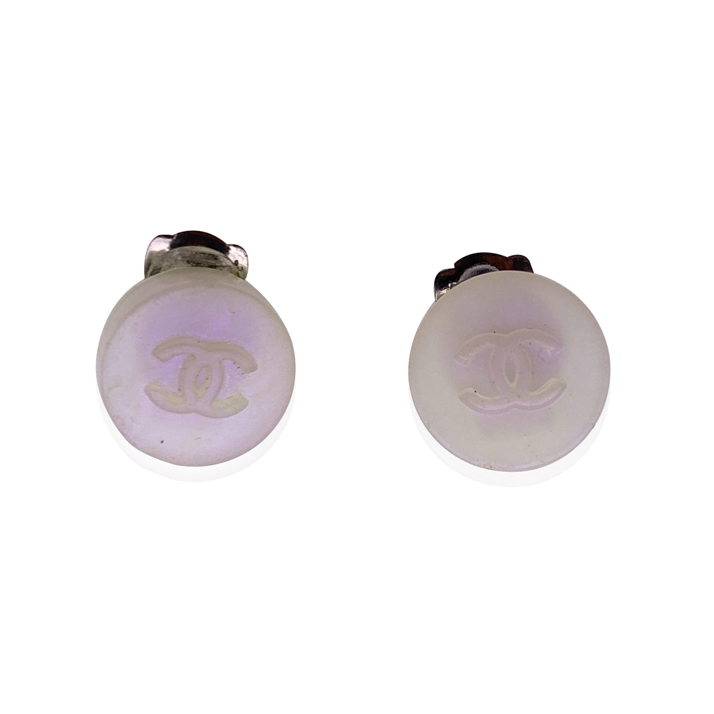 Chanel Karl Round Iridescent CC Logo Studs Clip On Earrings – OPA Vintage