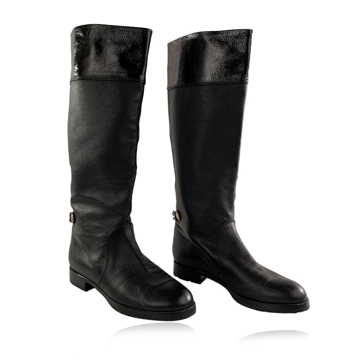 black genuine leather knee high boots