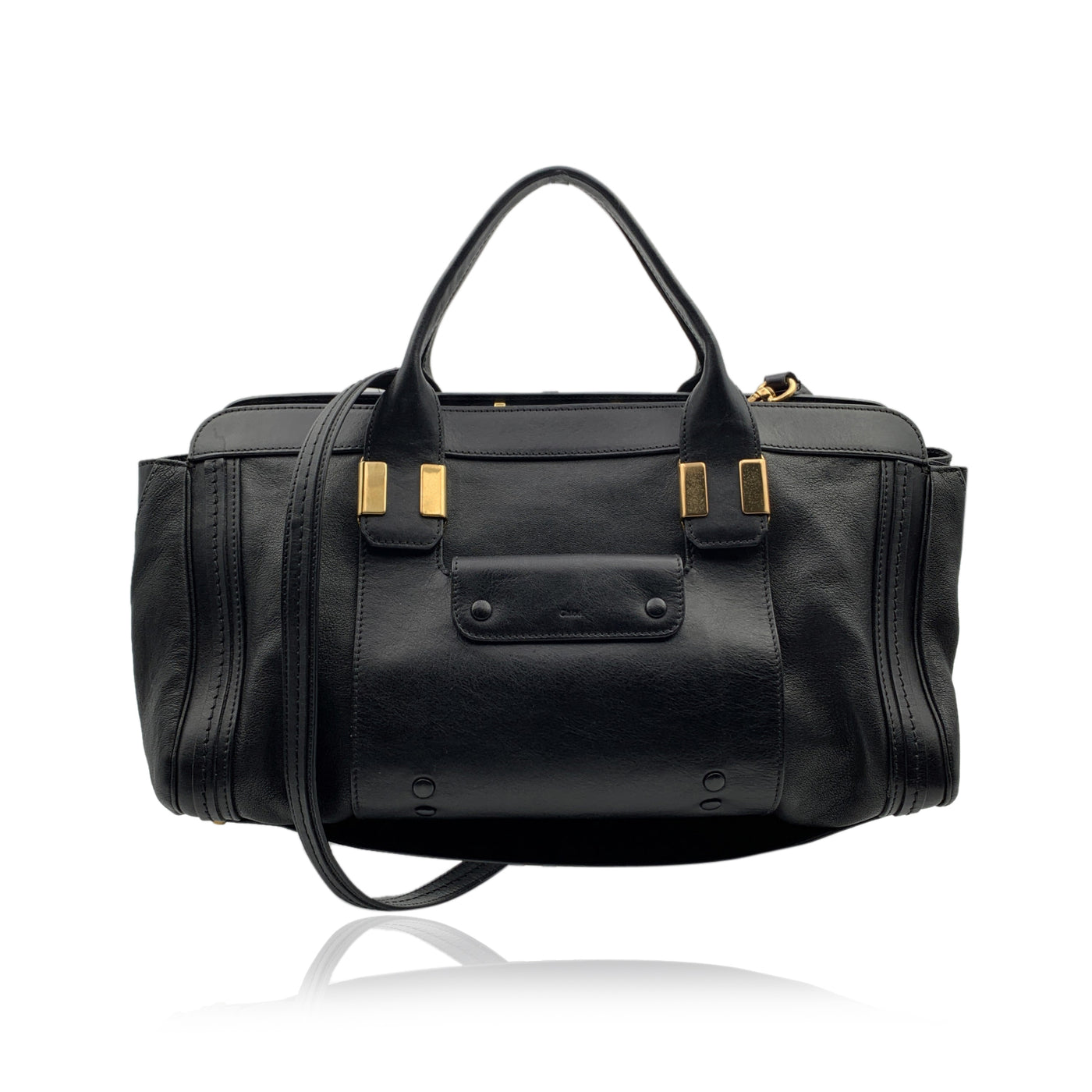Chloe Black Leather Alice Bag Satchel Handbag with Strap