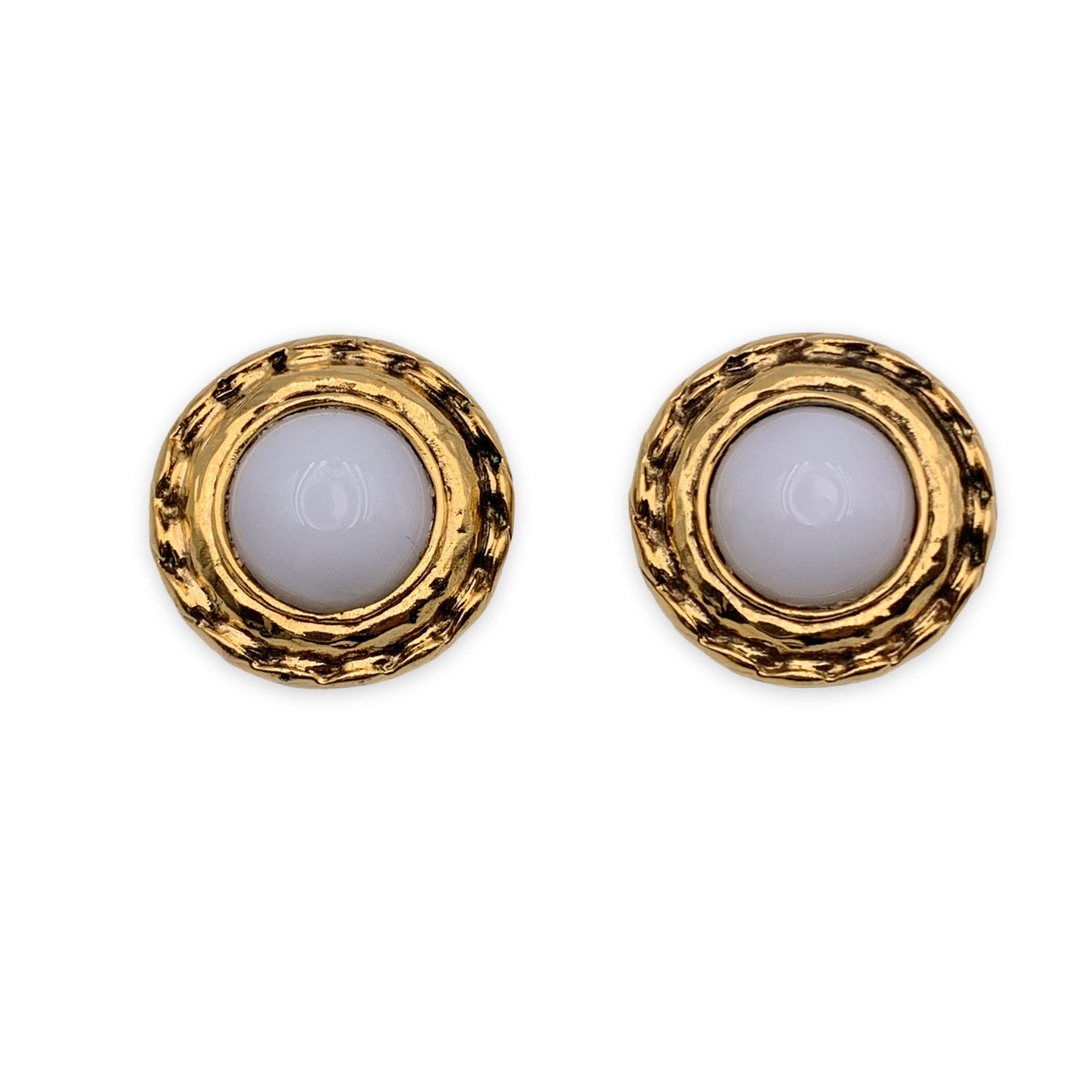 Chanel Vintage Gold Metal White Cabochons Clip On Earrings – OPA Vintage