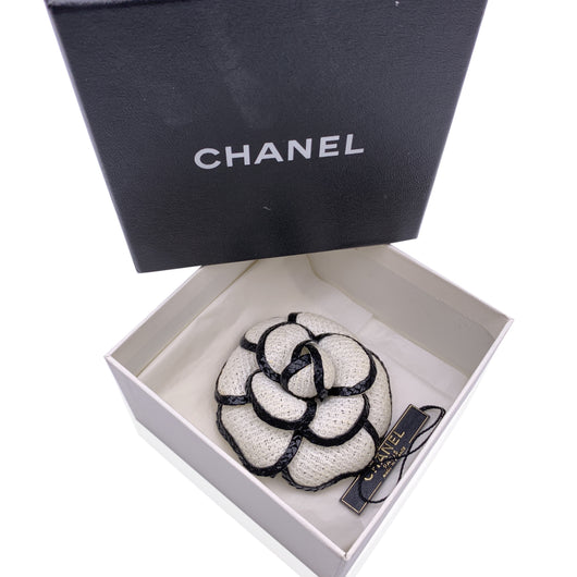 Chanel White Canvas Bicolor Camelia Camellia Flower Pin Brooch – OPA Vintage