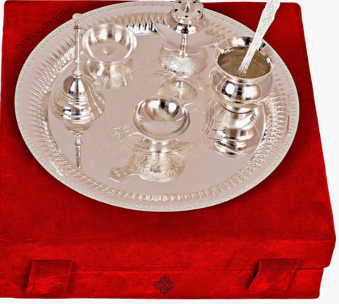 Silver Plated Designer Pooja Thali Set