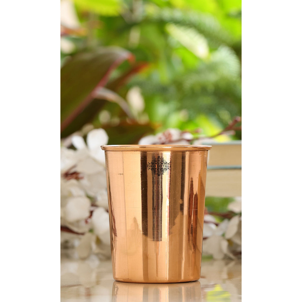 Pure Copper Glass with Lid, Plain Design Tumbler Cup for Water Storage, 300  ML