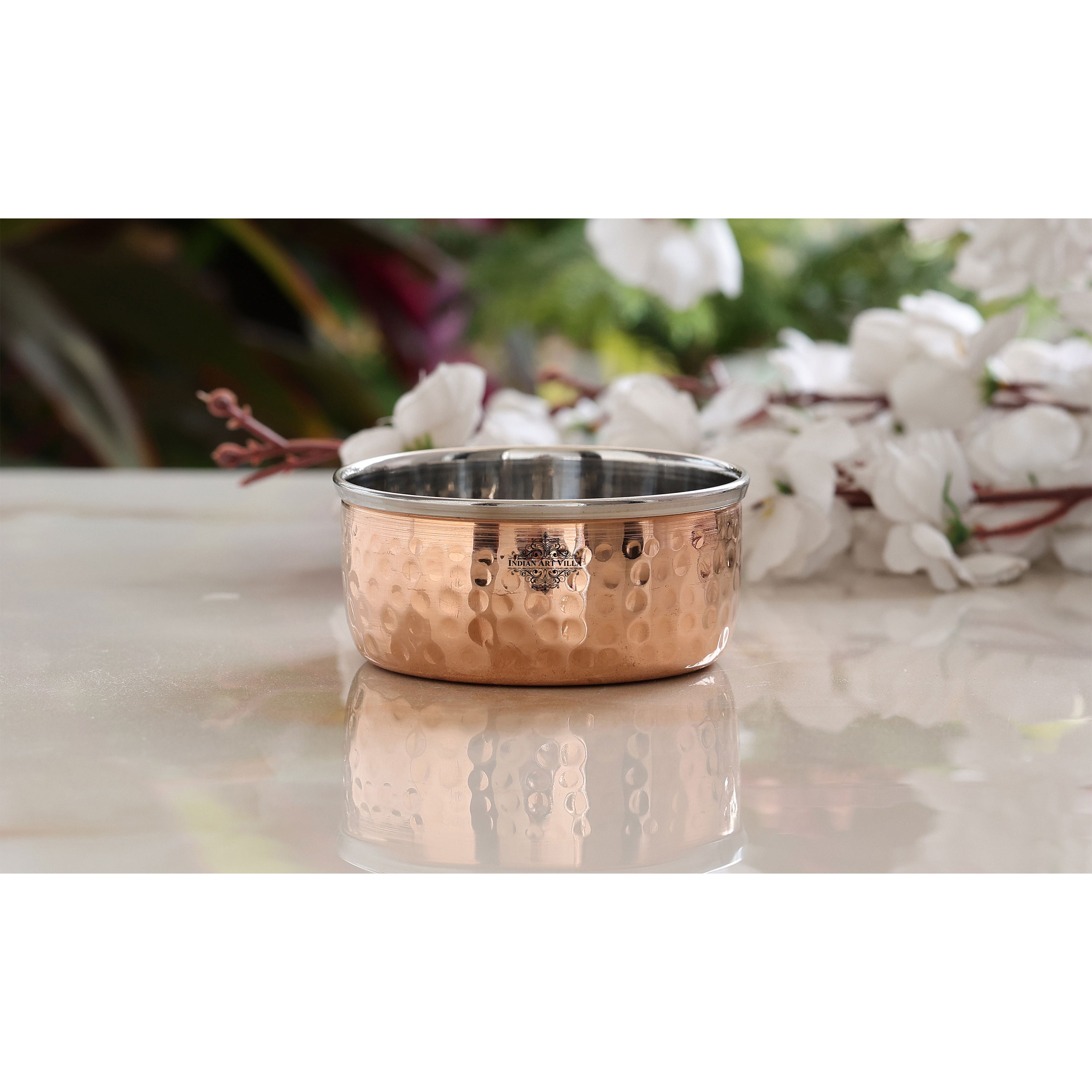 IndianArtVilla Handmade Pure Steel Copper Hammered Bowl, Katori, Dinnerware, Tableware