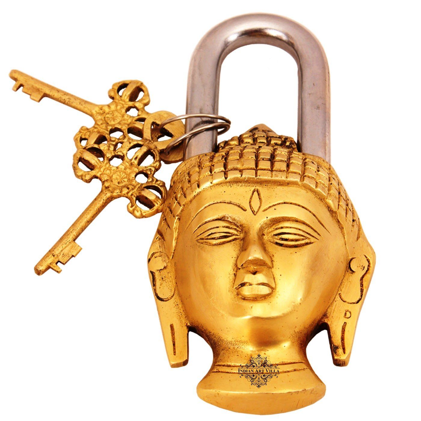 INDIAN ART VILLA Brass Buddha Design Lock with 2 Keys – IndianArtVilla