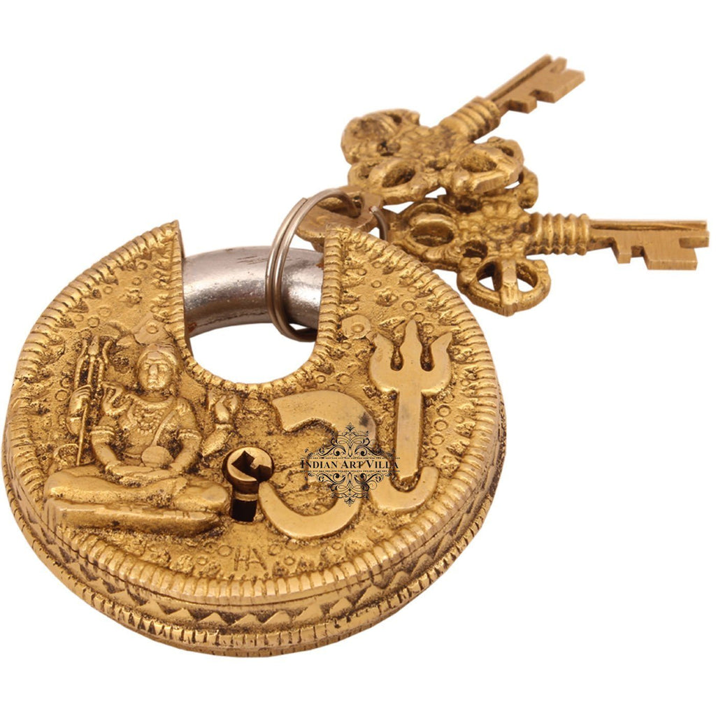 INDIAN ART VILLA Brass Vastu Fengshui Design Lock with 2 Keys