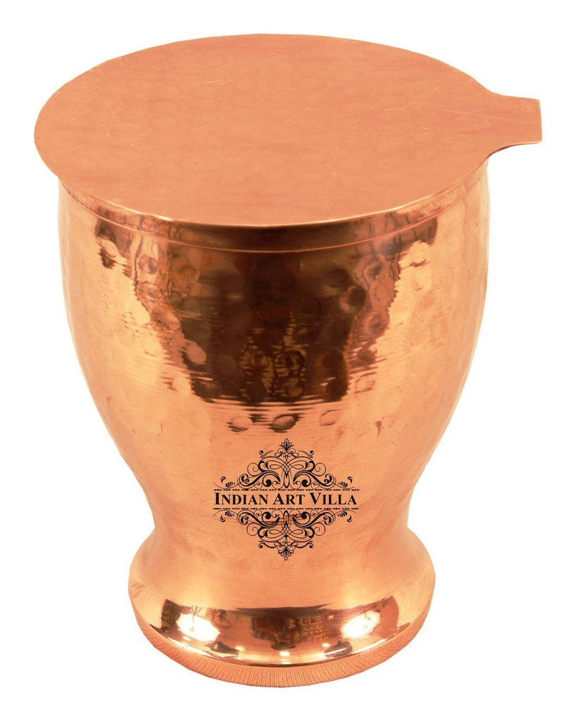 INDIAN ART VILLA Copper Plain Goblet Glass Tumbler with Lid