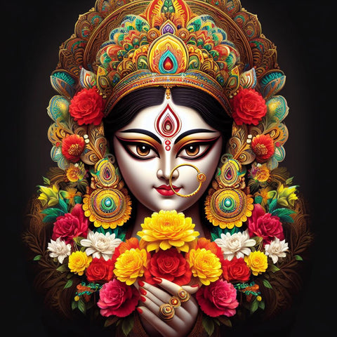 Maa Siddhidatri with Red and Yellow flowers