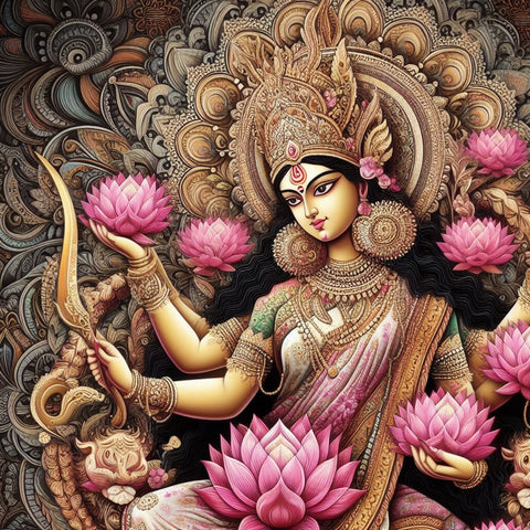 Maa Katyayani with red lotus